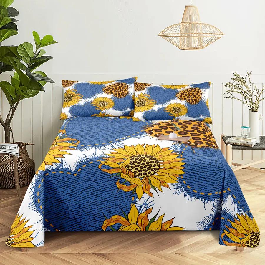 Sunflower Bed Sheet Sets Bouble Single Beds Flower Bedsheet with Pillow Case Full Queen Size 2pcs 3pcs 3D Soft Thin Fabric Home