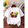 European Sizes Summer Girls' Round Neck T-Shirt, Casual Short Sleeves, a Perfect Gift for Kids, Featuring Creative Trendy Print with The Number 67