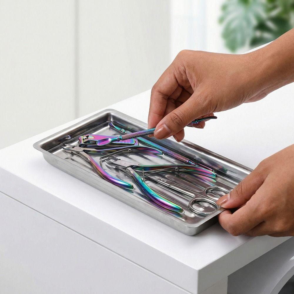 2Pcs Square Cosmetic Storage Tray Stainless Steel Beauty Salon Tray  Beauty Salon Use