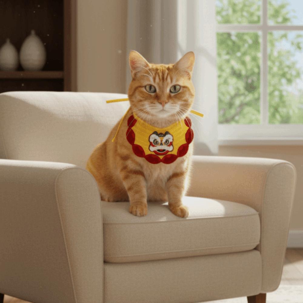 Embroidery Cat Knitted Drool Towel Cartoon New Year Cat Scarf Dog Drool Bib  Horse Year