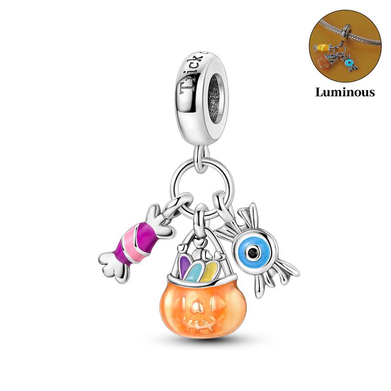 New Luminous Halloween Skull Witch Pumpkin Candy Charms Beads Fit 3Mm Original Bracelets Diy Party Jewelry