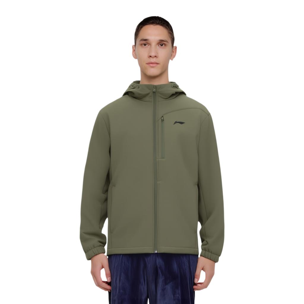 Li Ning Fitness Series Sports Casual Simple Solid Color Hooded Zipper Fleece Jacket Unisex Jacket Military-Green AFDUC33-5