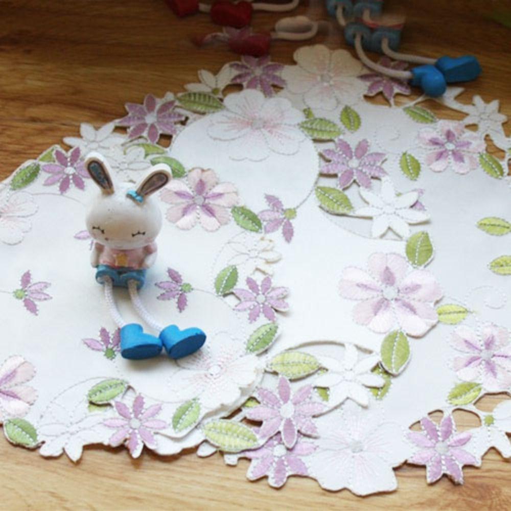 Delicate for Dining Table Lace Embroidery Craft Satin Fabric Coaster Placemat Doily Cup Pad