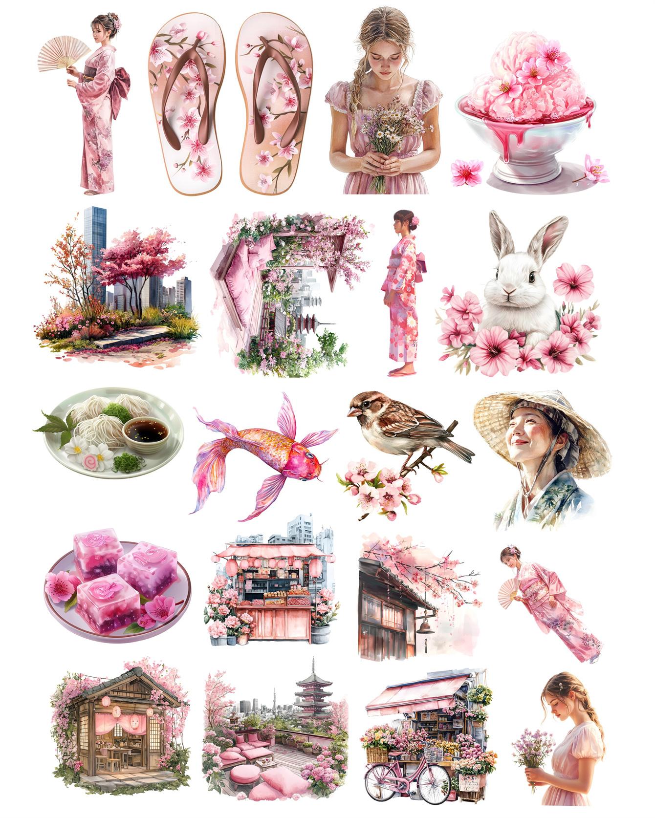 

20pcs Cute Watercolor Japanese Summer Festival Girl Book Stickers Diary Photo Album Mobile Phone Shell Journal Scrapbooking білий