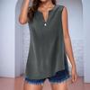 Women's Cotton Linen Solid Colour Sleeveless Shirt V-Neck With Buttons Loose Blouse