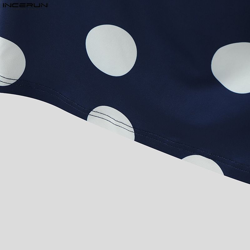 INCERUN Men High Neck Gloves Long Sleeve Polka Dots Twisted Hooded Party Club T-shirts