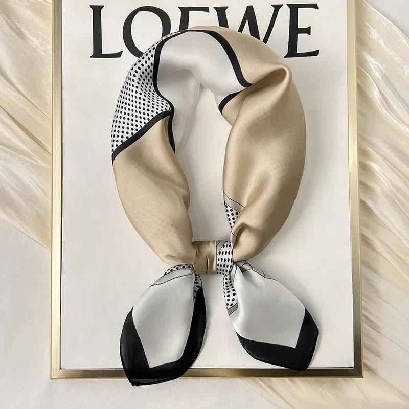 

Роскошный шелковый квадратный шарф в горошек для женщин, хиджаб, повязки для волос, шейный платок, женская атласная шаль, повязка на голову, модные накидки, бандана 70cm