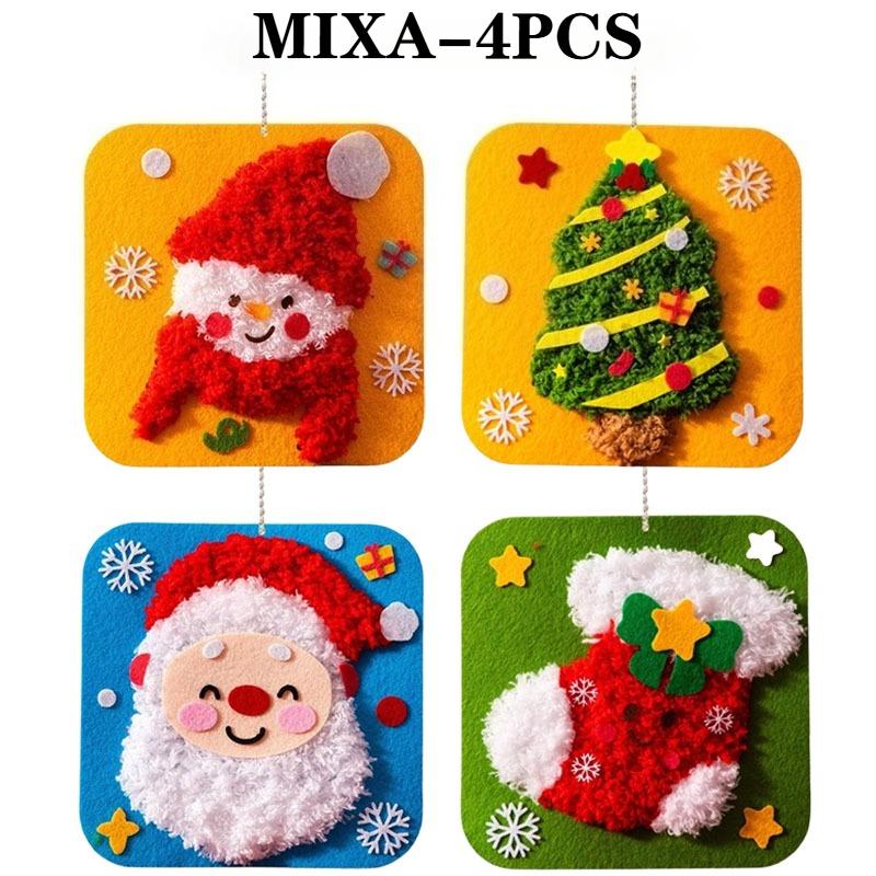 Christmas DIY Embroidery Sewing Kit Holiday Knitting Craft Set with Colorful Non Woven Fabric and Safe Needles for Handmade Gift