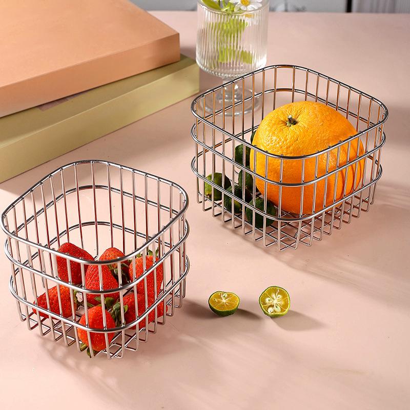 304 Edelstahl Abtropfkorb Haushaltsküchen Aufbewahrungskorb Quadratischer Obst-Gemüsekorb Kosmetik Aufbewahrungskorb