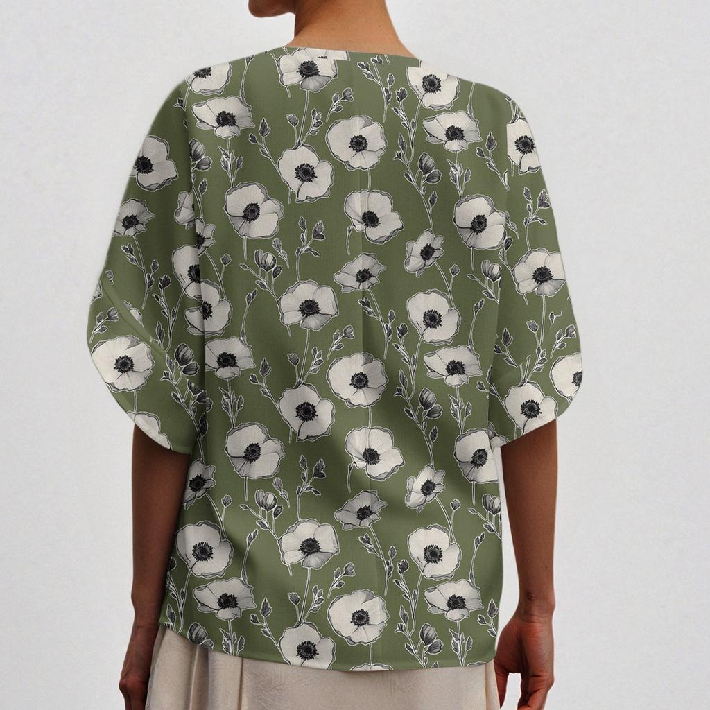 Women's Fashionable Casual Round Neck Printed Top Loose Top Printed Top Loose Top