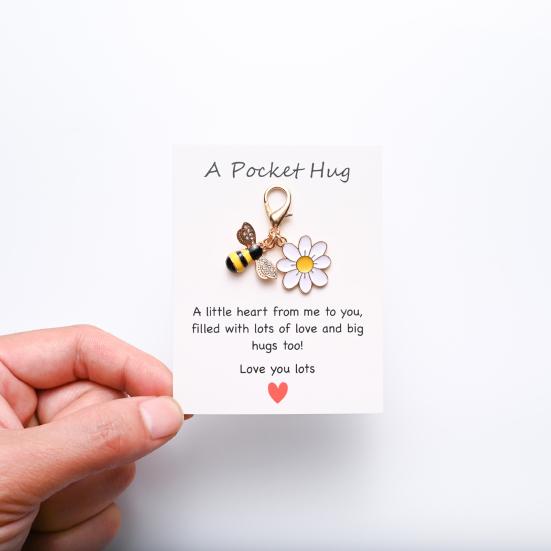 Cheie de buzunar cu floare norocoasă, breloc inspirat cu fluture/albine/buburuză, breloc floare cu card, cadouri pentru femei, prietene, colege