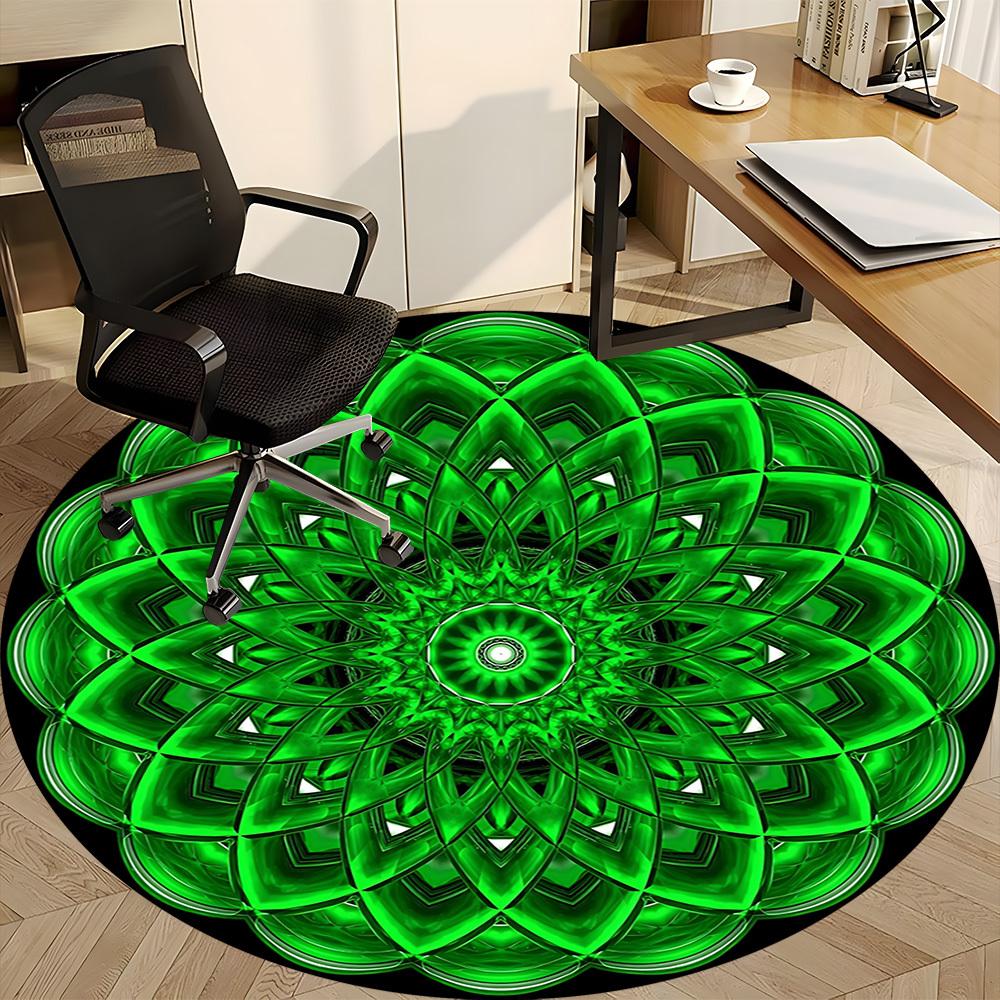 1pc Green Mandala Pattern Chair Carpet for Office Non-Slip, Machine Washable Rug for Office - Holiday DecorMachine Made yy251029110
