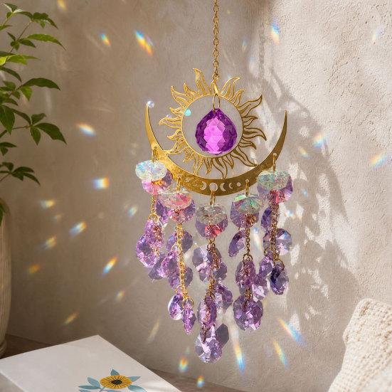 Boho Sun Moon Crystal Suncatcher, Hanging Garden Suncatchers, Sun Crystal Decoration for Window & Garden, Decorative Hanging Ornament