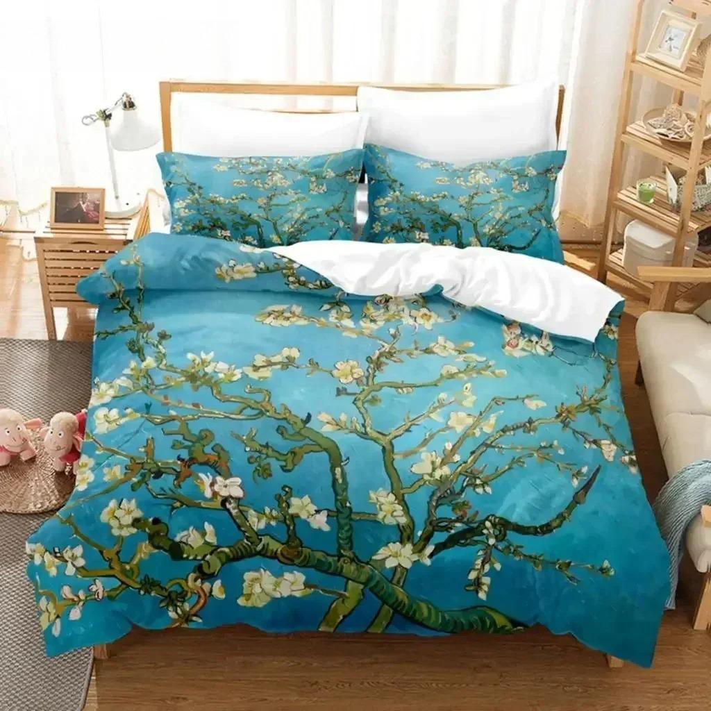 Blumen Bettbezug-Sets Doppelbett Landschaftlicher Bettbezug Einzelbett Queen Bettwäsche-Set mit Kissenbezug Polyester