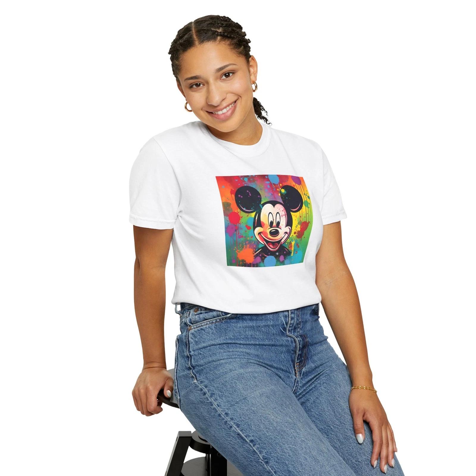 

Colorful Mickey Mouse Garment-Dyed T-Shirt, Unisex Tee, Fun Tee M