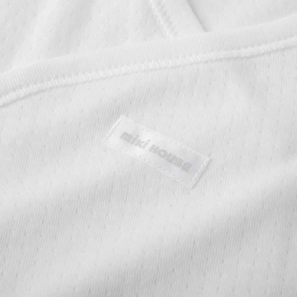 Miki House Combi Baby Undershirt, Solid Color, Logo, 100% Cotton, Made in Japan, for Boys and Girls, Newborn, Size 40-2328-496, 60-70cm, White