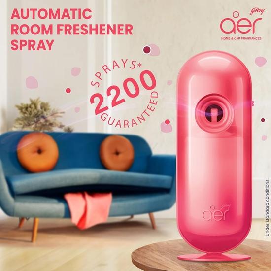 Godrej Aer Rose Matic Kit (Machine + 1 Refill) - Automatic Room Fresheners with Flexi Control Spray | Petal Crush Pink | Lasts Up To 60 Days (225ml)