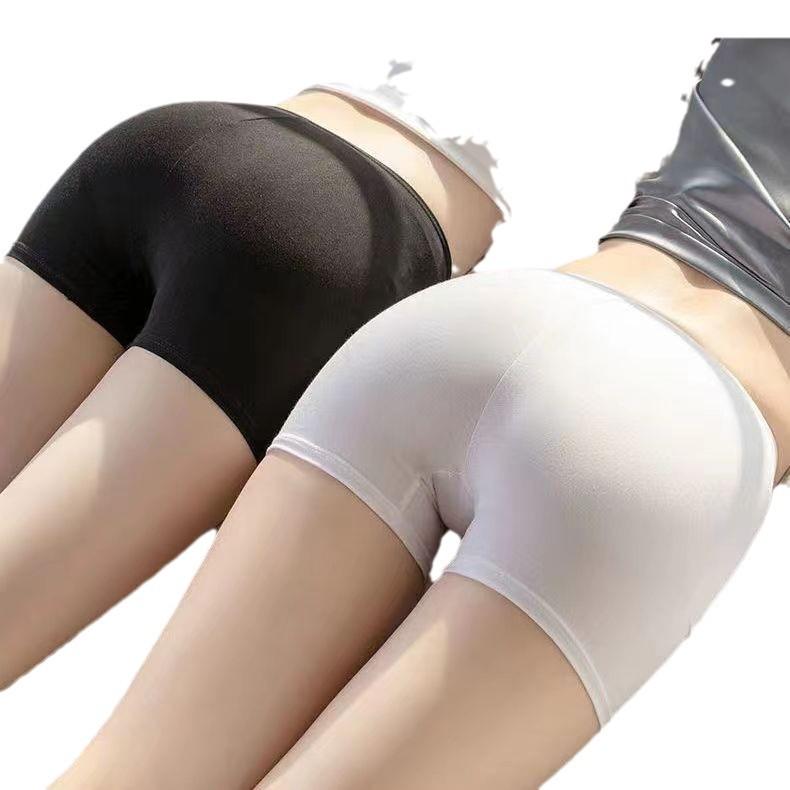 ITO Women's Plus Size Anti-Exposure Ribbed Ice Silk Safety Shorts - Summer Three-Quarter Length Protective Base Layer