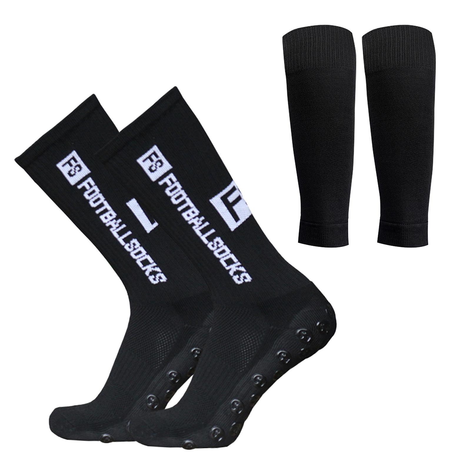 

Нескользящие футбольные носки и комплект с рукавами до икры, спортивные эластичные носки для бега на открытом воздухе, спортивный футбол чёрный