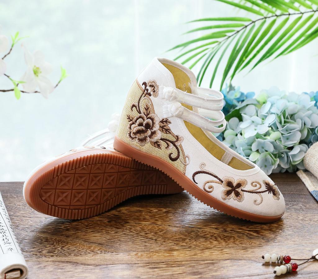 Comemore 2025 High Heels Women Pumps Wedges Ethnic Embroider Chinese Shoes Woman Spring Casual Mary Janes Women's Summer Sandals