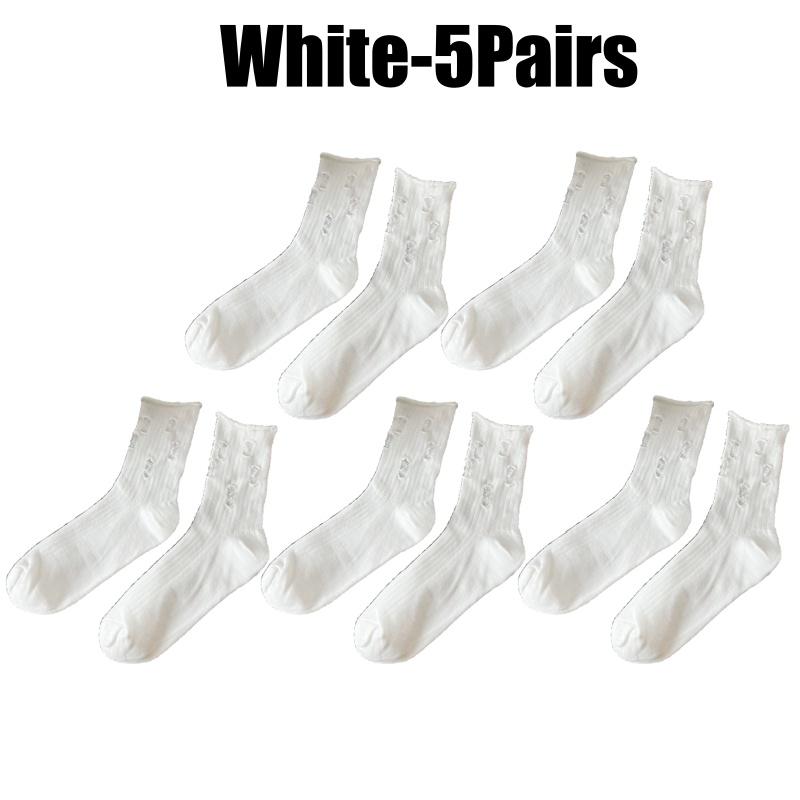 Distressed Mid Calf Socks Women Black Cotton Ripped Hole Stackable Boho Chic Tube Socks Three Season Spring Summer Fall