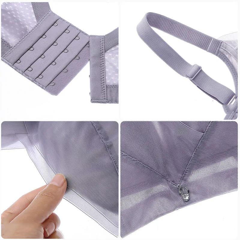 Women's Thin Sexy Bra Lace Mesh Deep V Gather Adjustment Type Underwear Female Large Size Bra Full Cup Thin Underwear Brassiere Without Steel Ring
