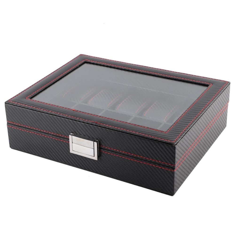 Carbon Fiber Texture Watch Display Case Leather Material Collection Box  Ornament Keeping 10 Slot