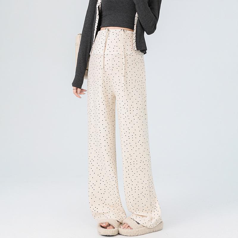 

Autumn/Winter Maternity Wide-Leg Polka Dot Pants - Slimming, Elastic, Casual L абрикосовий