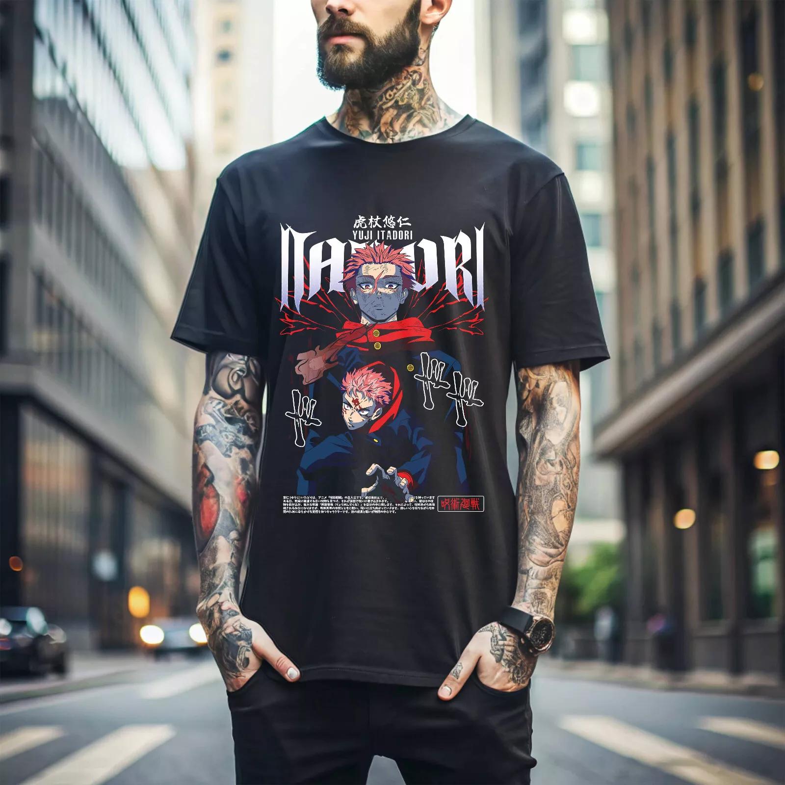 

100% cotton TOPS UNISEX TEES MENS WOMENS Ryomen Sukuna T-shirt Jujutsu Kaisen Anime Itadori black t-shirt strong 026 S