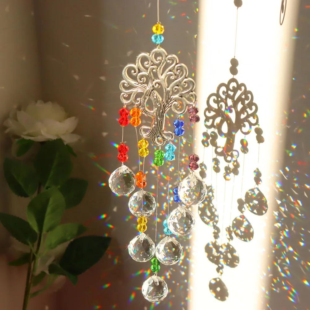 Crystal Wind Chime Star Moon Sun Catchers Windchimes Plated Colorful Beads Hanging Drop for Outdoor Indoor Garden Decor Craft