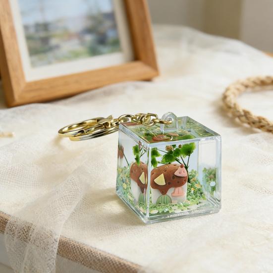 Klíčenka s pískovým uměním a miniaturní pohádkovou scénou, mini průhledný kostička, přívěsek na batoh, klíče, peněženku, tašku, doplněk