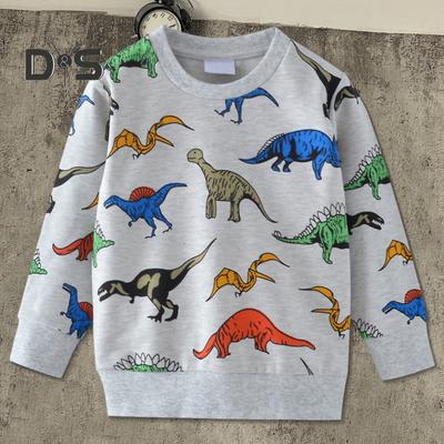 Unisex Children Sweatshirt Cartoon Dinosaur Printing Elastic Cuffs And Hem Round Neck Long Sleeve Loose Kids Top for Sport School Daily