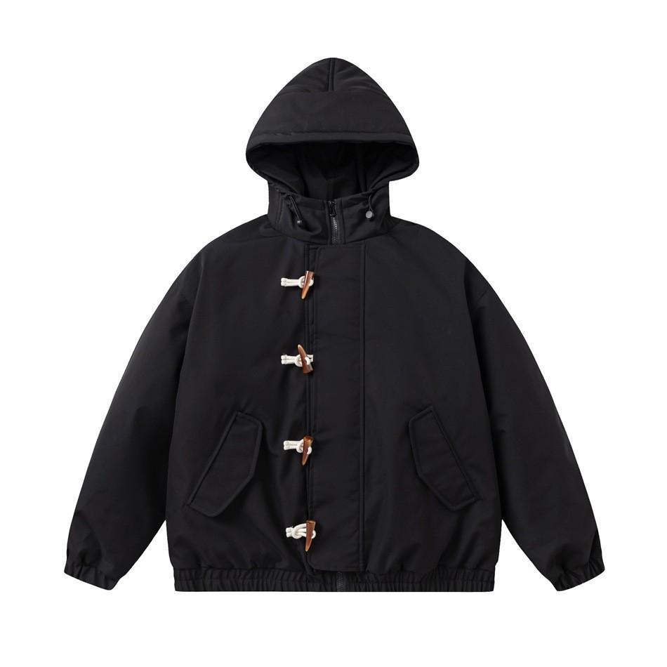 Unisex Retro Horn Button Hooded Jacket
