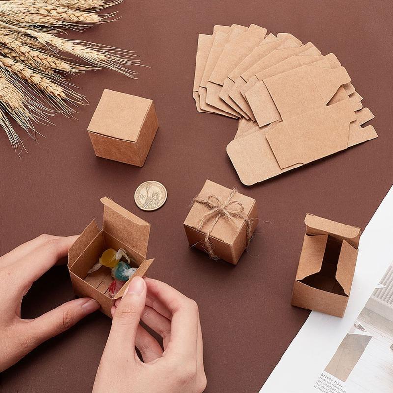 100Pack Square Folding Kraft Paper Jewelry Boxes Necklace Pendant Gift Boxes BurlyWood Jewelry Making Display Packaging Supplies