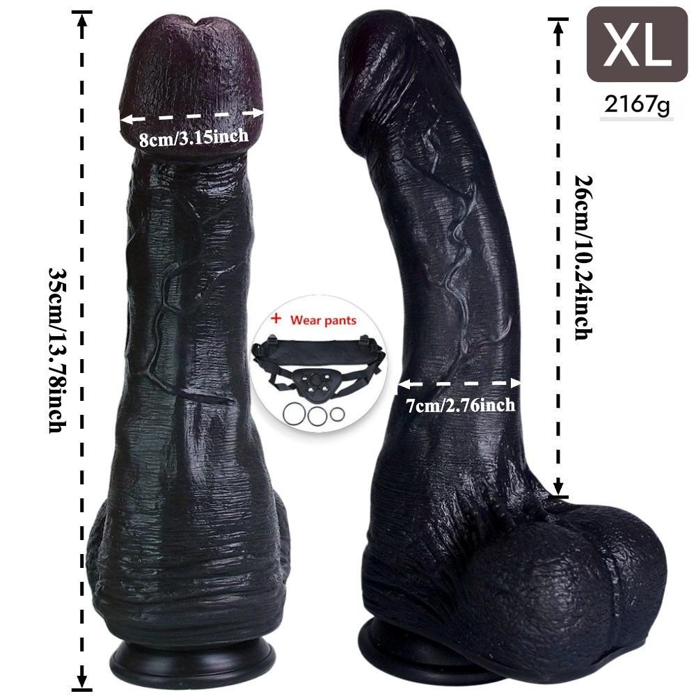35cm Oversized Realistic Dildo, Huge Mushroom Head Soft Silicone Penis, 4 Colors Available, Wearable Harness Compatible, Lifelike Adult Toy