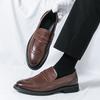Fashion Retro Penny Loafers New Men's Pointed Leather Brogues Shoes Male Designer Formal Wedding Prom Dress Homecoming Footwear