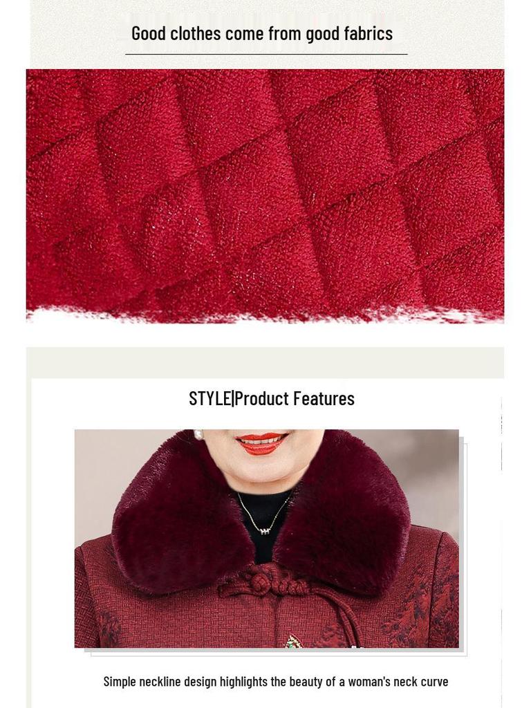 Plus Size Winter Fleece Jacket for Moms and Grandmas - Warm Cotton Coat for Mid-Aged and Elderly Women