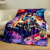 Vibrant Gaming-themed Design Featuring Controllers and Digital Elements. for All Seasons Blanket Lunch Break Throw Gift