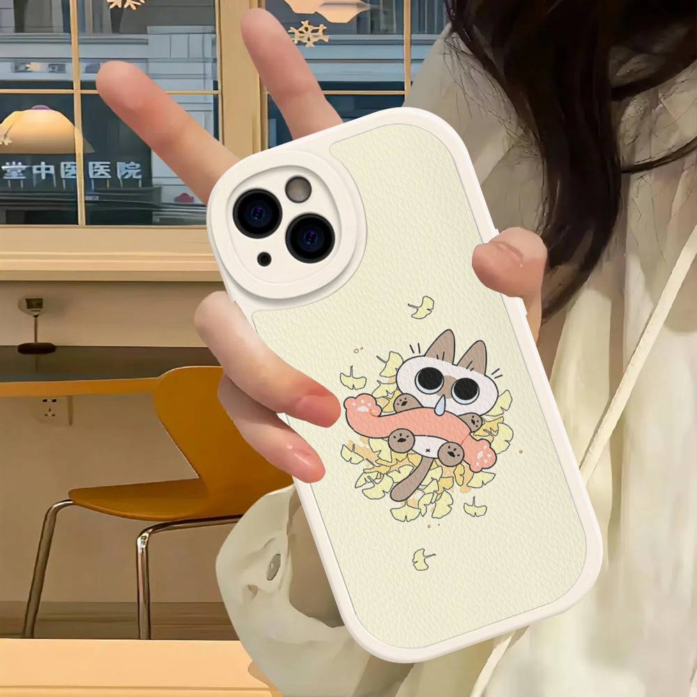 Cartoon Siamesische Katze Paar Handyhülle für iPhone 16 15 14 11 12 13 Pro Max Plus Rückseite Lederhülle