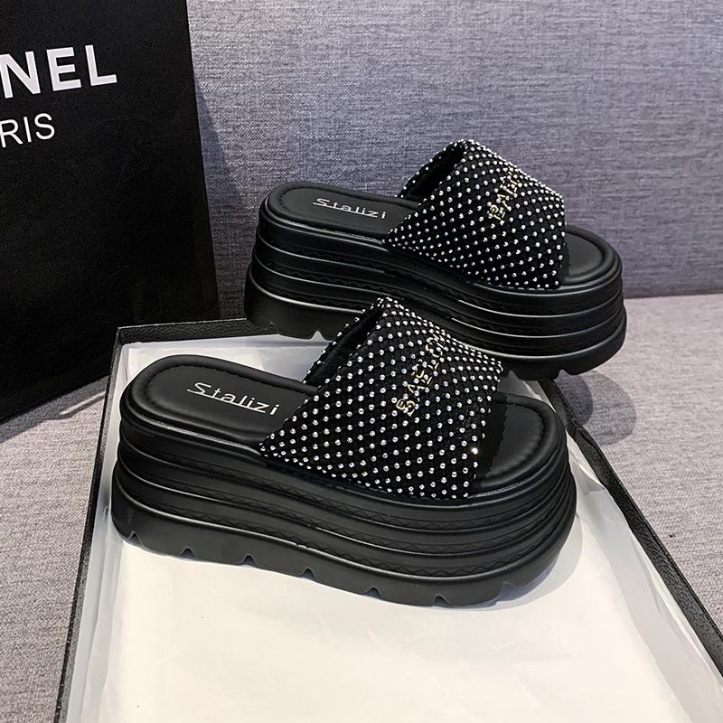 Fashion 8.5CM Casual Wedge Slippers Women Crystal New Summer Platform Sandals Woman Open Toe Comfortable Female Chunky Beach Slippers