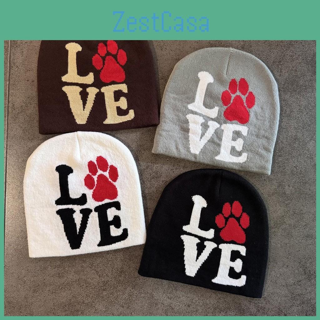 Dog Paw Letter Pattern Neutral Casual Warm Knitted Hat For Fall Winter And