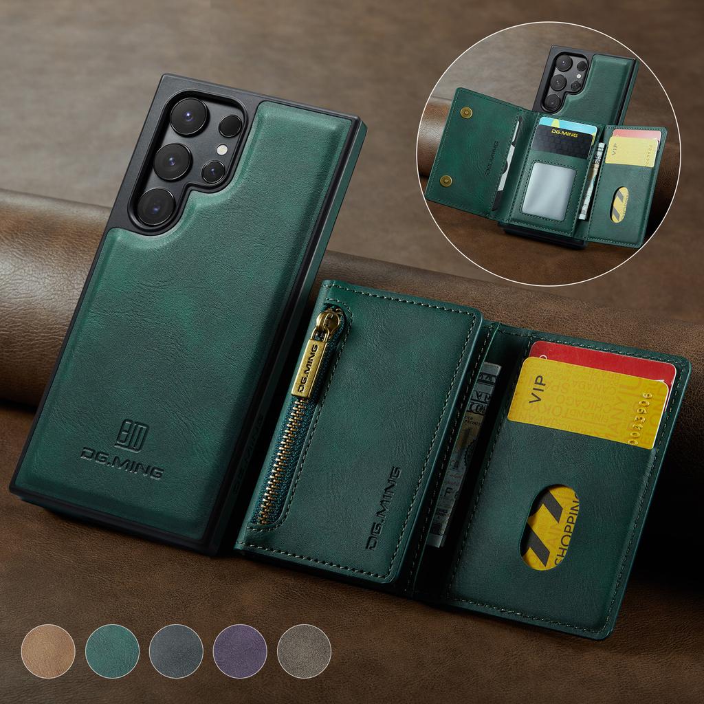 2-in-1 DetaChable Magnetic Leather Wallet Phone Case for Samsung Galaxy S23 24 25 Plus Ultra zipper card slot pocket phone cover