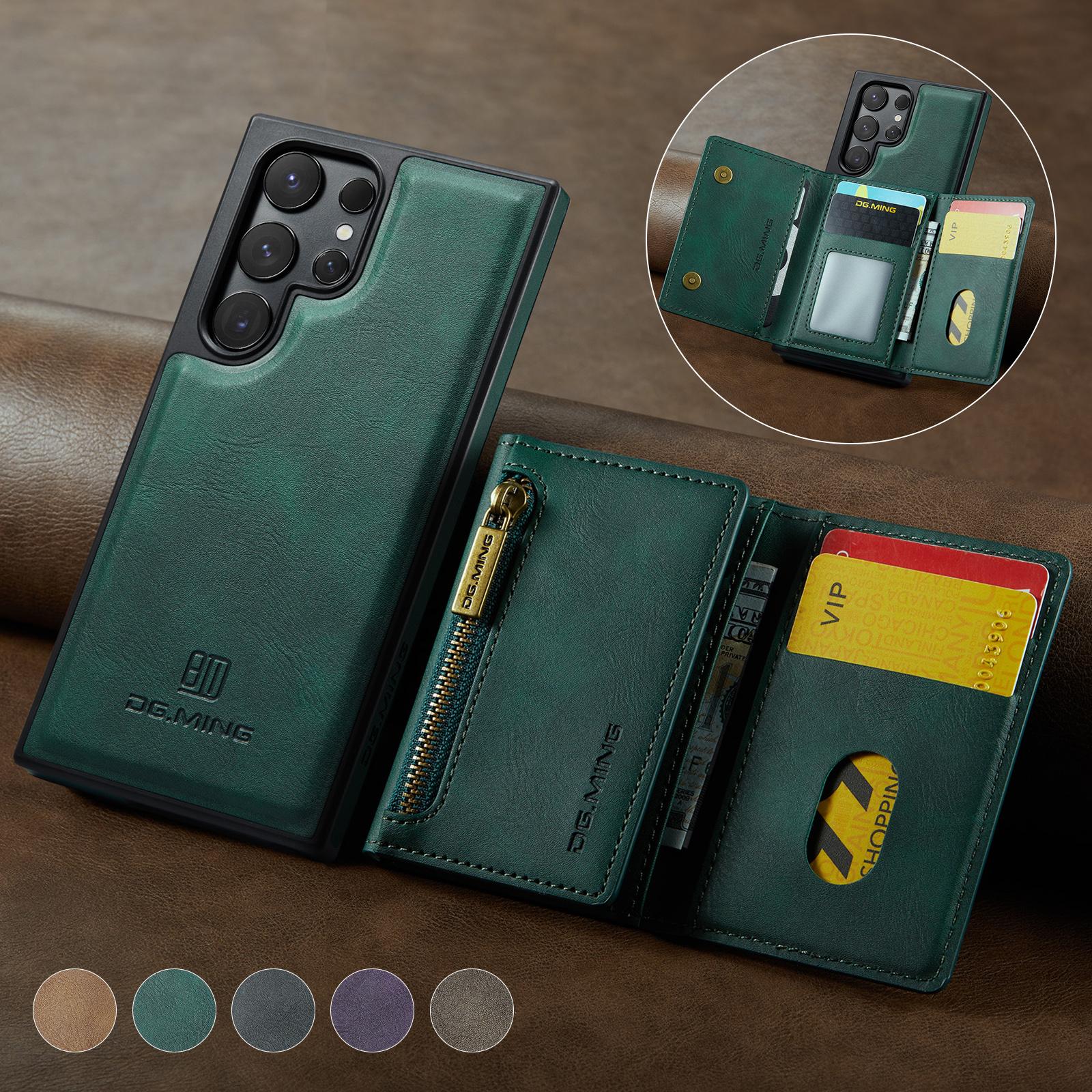 

2-in-1 DetaChable Magnetic Leather Wallet Phone Case for Samsung Galaxy S23 24 25 Plus Ultra zipper card slot pocket phone cover For Galaxy S25Ultra зелений