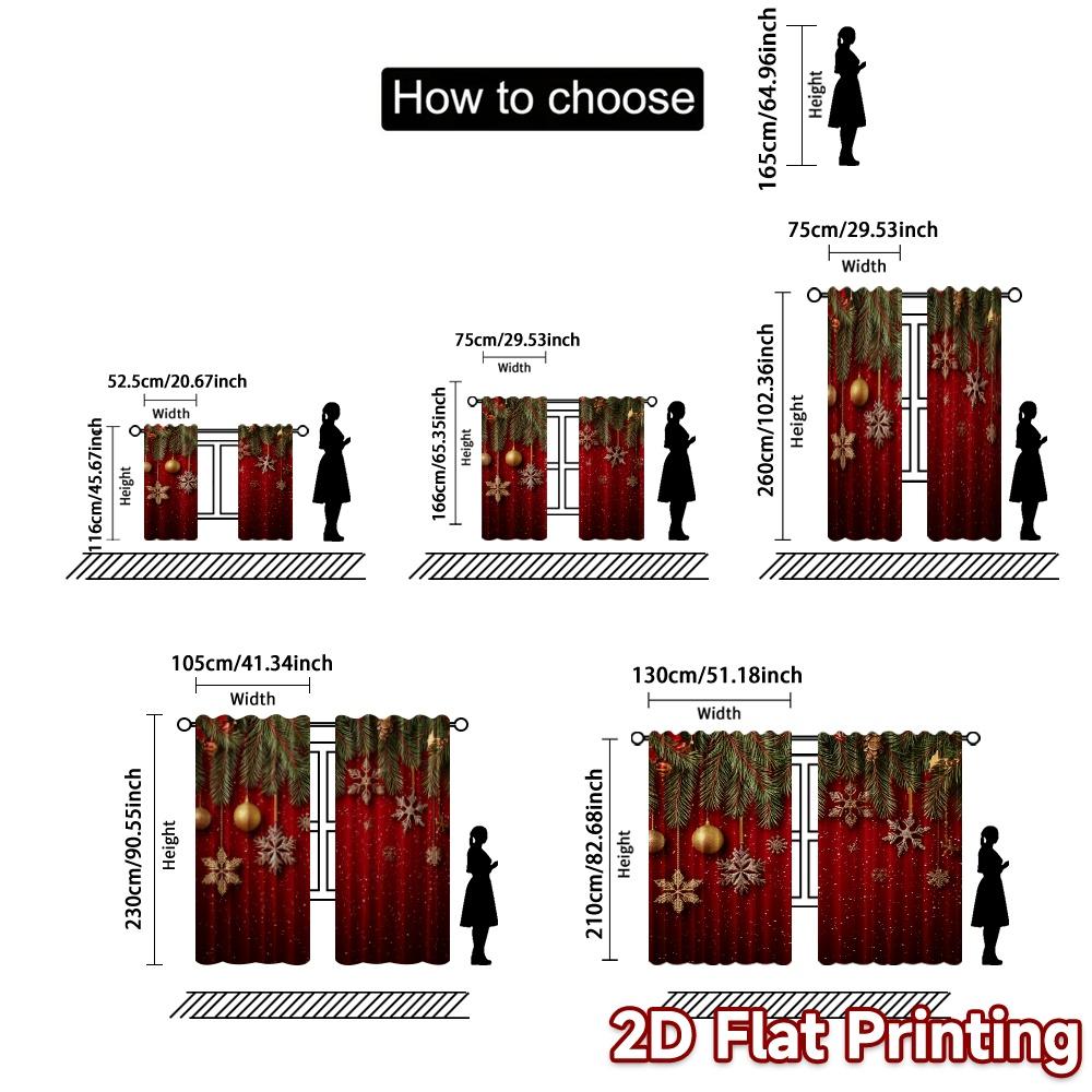 2D Flat Printing  JIT 2pcs   Curtains (Without Rod) Festive Garland Print Popular Curtains Durable Polyester Curtains Gifts