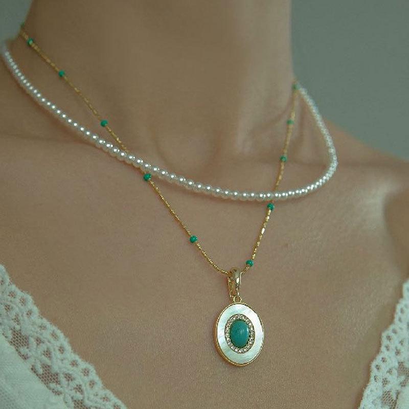 Turquoise Pearl Layered Necklace: Retro, Elegant, Versatile Choker for Women