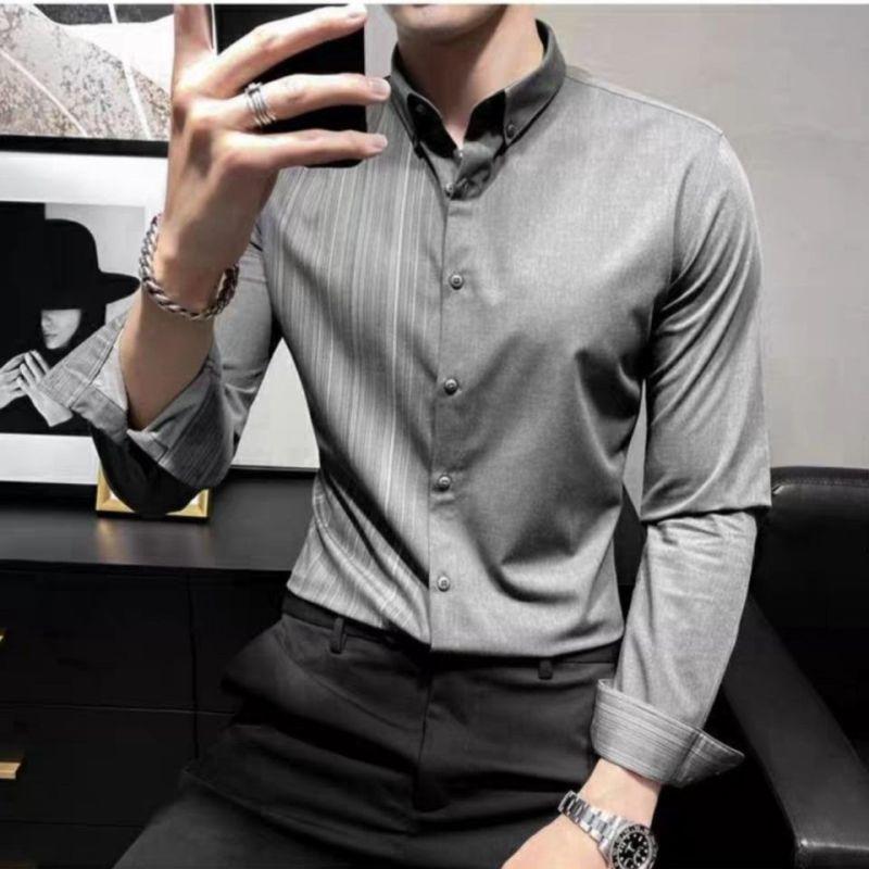 Vertical Striped Shirt Men's Long-sleeved Autumn Winter Korean Trendy Slim Business Iron-free Casual Shirt