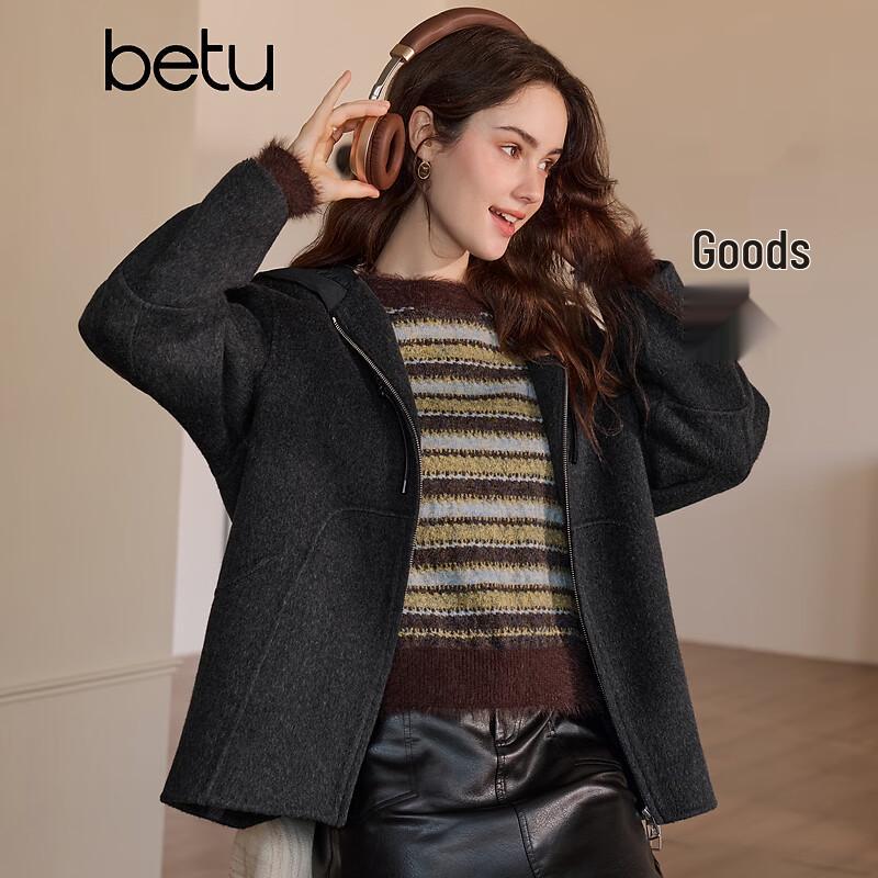 Betu Women's Winter Hooded Wool Blend Zip Coat
