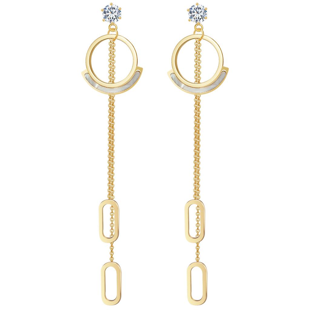 Wind Fashion Earrings Long Fairy Full White Shell Stainless Steel Ears Fringed Hanging Titanium Steel Earrings