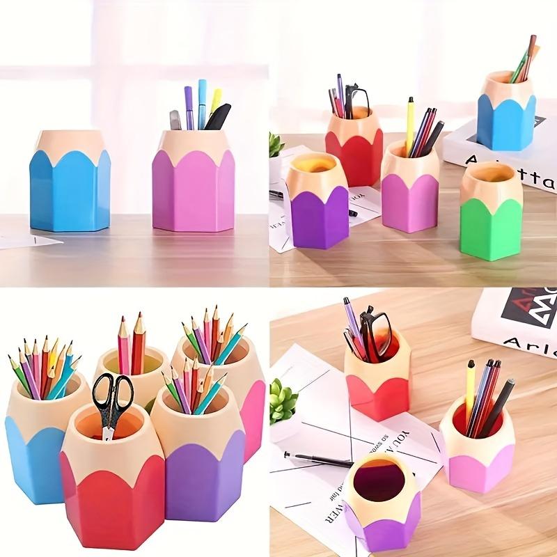 5pcs Pencil-Shaped Pen Holders - Colorful ABS Desk Organizer with Scissors Slot, Ideal for Home Office & Classroom Decor, Classroom Supplies