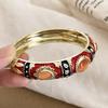 Enamel Floral Vintage Cloisonne Bangle Cat's Eye Stone Women's Hand Bracelet  Gifts for Women Girl